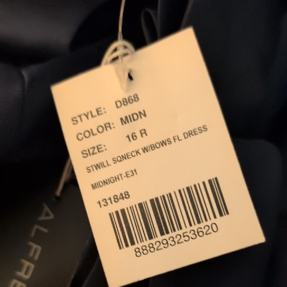 NWT Alfred Sung Satin Fit Flare Maxi Dress Gown Shoulder Bows Midnight Navy 16 - Picture 5 of 11